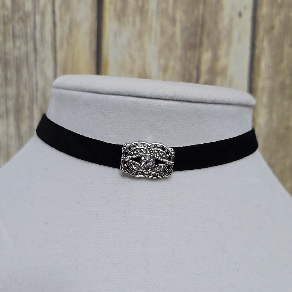 Black Velvet Choker with Silver Decoeative Accent